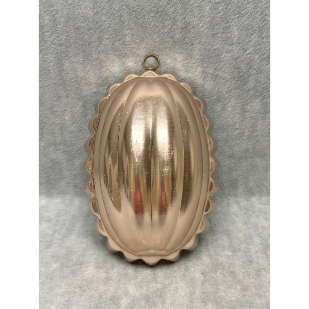 Vintage Oval Jello Mold Copper Tone Aluminum Ribbed Scalloped Wall Decor